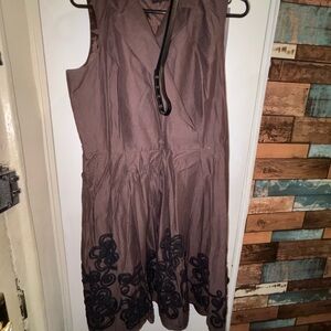 S.L. Fashions Brown Midi Dress with Black Detailing